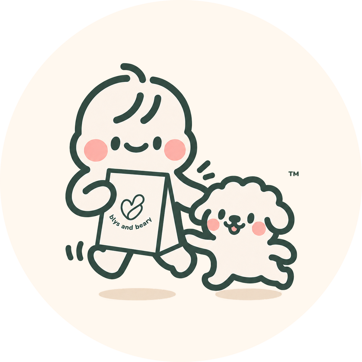 round cream baby blys and beary TM mascot artwork